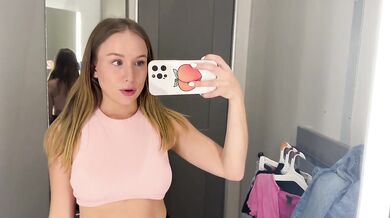 Big natural tits riding dildo in fitting room almost caught