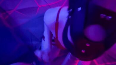 Suctioning her small tight mouth in blinding neon lust